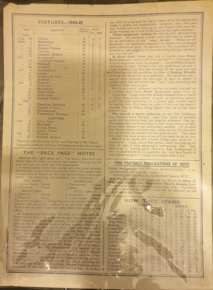 Vintage WW11 War-Time Chelsea v Portsmouth 1944-45 Football Programme 20-01-1945 - Image 2 of 2
