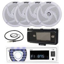 Pyle in-Dash Marine Bluetooth Receiver, 4x 5.25" 180W Speakers, Cover, Antenna