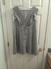Shein Curve White Blue Striped Button Front Dress Women 1X