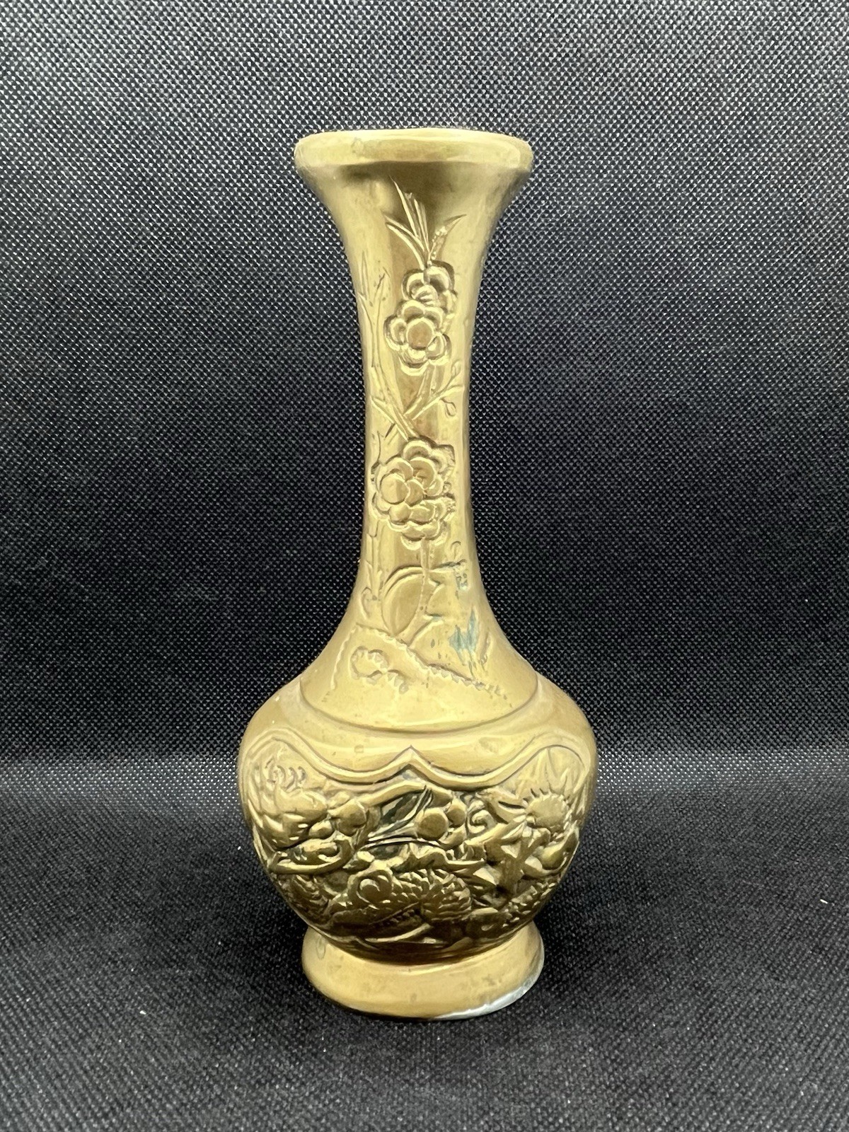 Antique Asian Japanese Gilt Bronze Imperial Dragon Phoenix Motif Bottle Vase, vintage vase