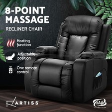 Artiss Recliner Chair Electric Massage Chairs Leather Lounge Sofa Heated Black