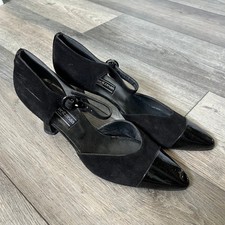 Vintage Stuart Weitzman Women's 10 Cap Toe Suede Pumps Heels Black