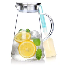 SUSTEAS 2.0 Liter 68oz Glass Pitcher with Lid, Easy Clean Heat Resistant Glas...