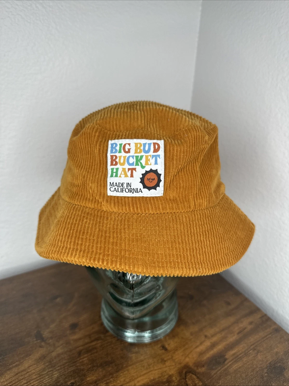 Big Bud Press Bucket Hat Corduroy Sporty Retro California Made USA YELLOW Orange
