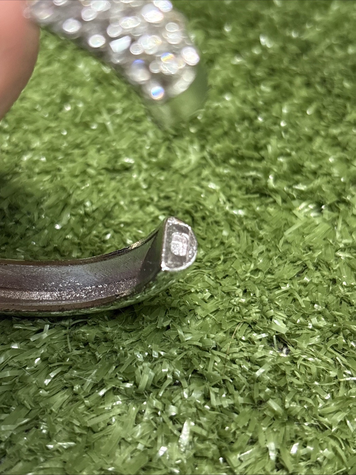 TWO SOLID METAL BRACELETS OPENS ON ONE END FAUX D… - image 7