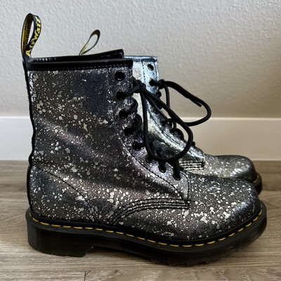 Dr Martens Docs Pascal 1460 Black Silver Splatter Suede Boots Women s Size 7