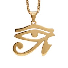 Egyptian Style Eye of Ra Necklace Gold PVD Plated Stainless Steel Horus Pendant