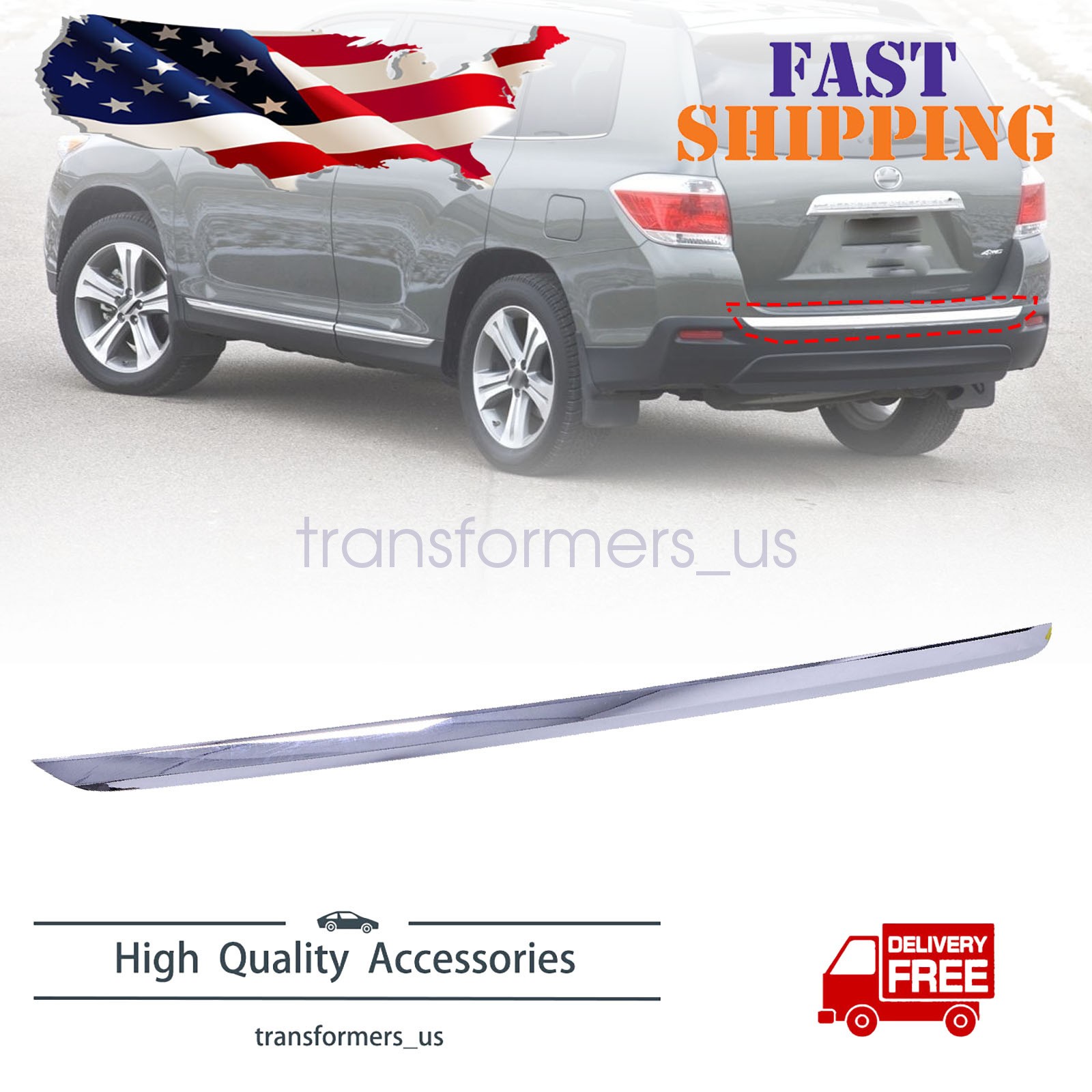 For 2011 2012 2013 Toyota Highlander Rear New Bumper Molding Chrome TO1144100 US
