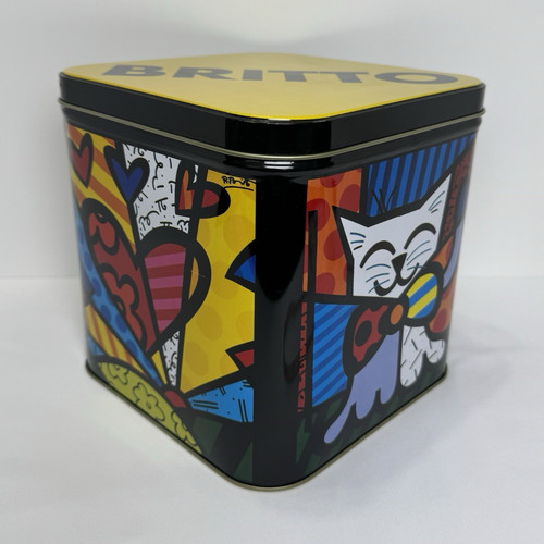Britto Pop Art Multicolor Square Tin Biscuit Tin Storage Container w/ Lid
