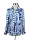 Boden Sienna 100% Linen Shirt Blue White Ornate Border Coastal Size 6