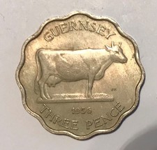 Guernsey 3 Pence Threepence 1956 High Grade