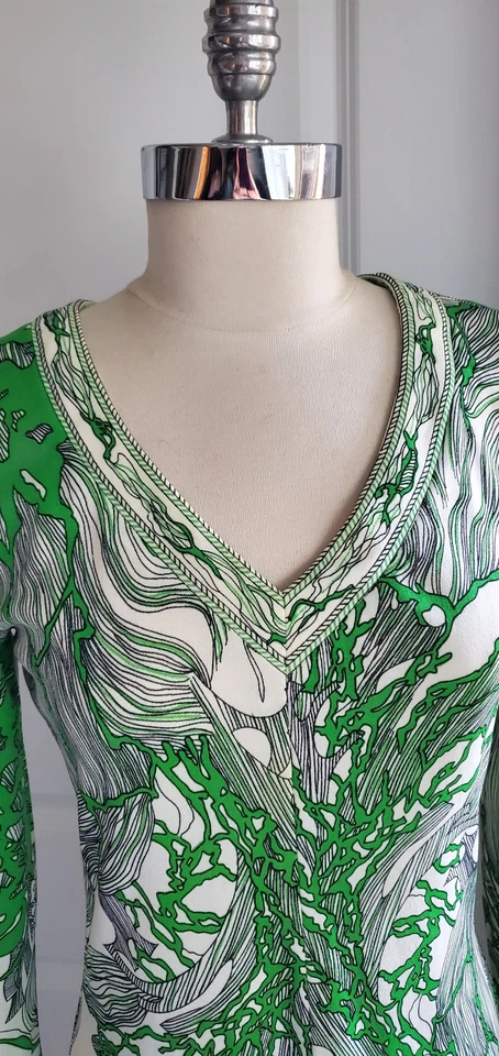 Винтажный Maurice 70-х поли шерсти смесь Pucci-esque зеленый Джерси платье США - Изображение 3 из 4