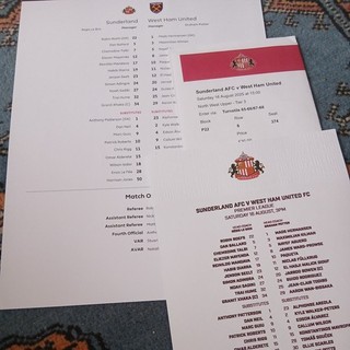 SUNDERLAND v WEST HAM UNITED PDF Ticket / 2 Different Teamsheets 16/8/25