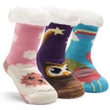3 Pack Boys Fuzzy Socks with Grips Winter Warm Fluffy Floor Socks for Kids