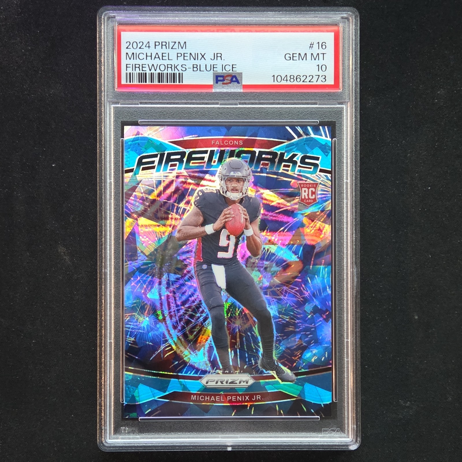 2024 Panini Prizm Fireworks Blue Ice Michael Penix Jr. #16 PSA 10 RC /99 Falcons