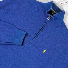 Polo Ralph Lauren 1/4 Zip Pullover Mens M Blue Yellow Pony Pima Cotton Preppy
