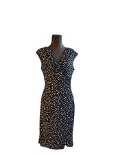 VTG 90s Y2K Evan Picone Midi Dress Timeless Day To Night Ruched Polka Dot Size 8