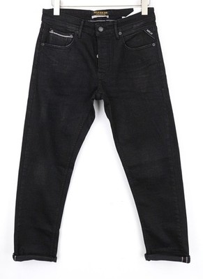 REPLAY Grover Herren Jeans W29/L32 Knopfverschluss Schwarz Stretch Straight Cut