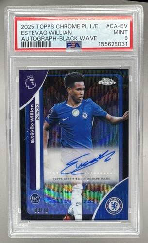 Estevao Willian 2026 Topps Chrome Premier League Black Wave RC Auto 3/10 PSA 9