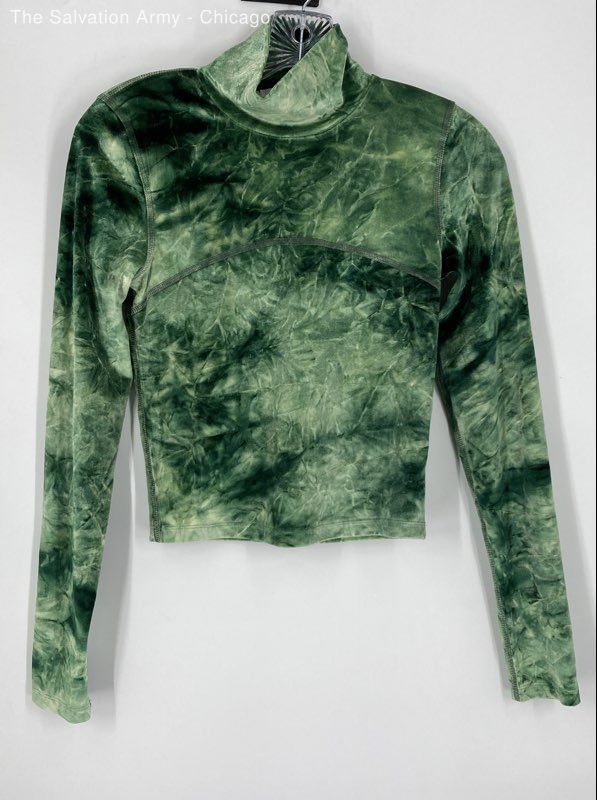 Wilfred Free Womens Green Tie-Dye Velvet Long Sleeve Pullover Cropped Top Size M