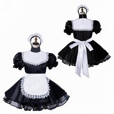 Girl Maid Sissy Black satin Unisex Lockable Dress cosplay costumes Tailor-made