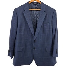 JOS A BANK Signature Collection Mens Navy Plaid Wool Silk Blazer Sport Coat 48S