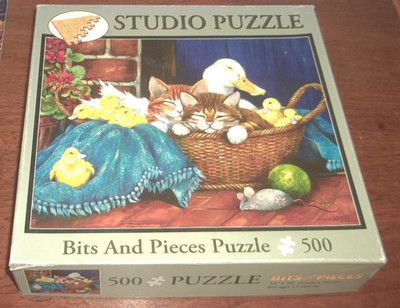COMPLETE 500 PIECE JIGSAW PUZZLE Bits and Pieces THE BABYSITTER kittens chicks