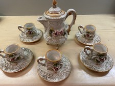 Capodimonte Italian Gold Porcelain Tea Set with Cherub Relief