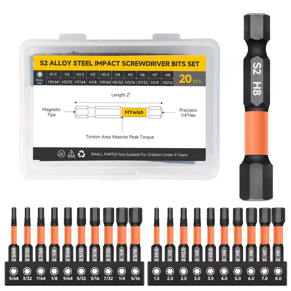 Impact Hex Head Allen Wrench Drill Bit Set (20-Piece) with Case