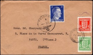 GUERNSEY/GERMANY: 1944 Guernsey Occ Cover to Paris Cancels/Censor