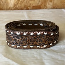 Vintage Western Tooled Belt Brown Cowhide Leather Embossed Strap J