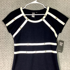 Sharon Young Women Dress S Navy White Sheath Dress Nautical Theme Accent Buttons