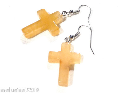 Boucles D'Oreilles Pendantes Lithothérapie – Pierre Calcite Orange – Acier Chirurgical