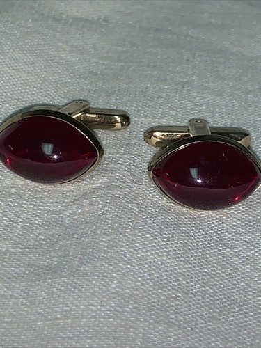 Vintage Manschettenknöpfe aus Nachlass ovaler roter Cabochon auf goldfarben - Bild 1 von 8