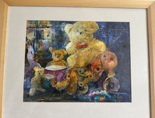Row Billington Painting of Bears titled Toys - Delightful Original -Mixed Media