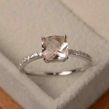 1.95 Ct Cushion Cut Morganite Pave Diamond Set Statement Ring 14k White Gold