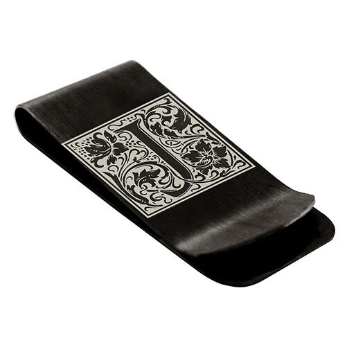 Stainless Steel Floral Initial J Money Clip Card Holder for Men Women-image