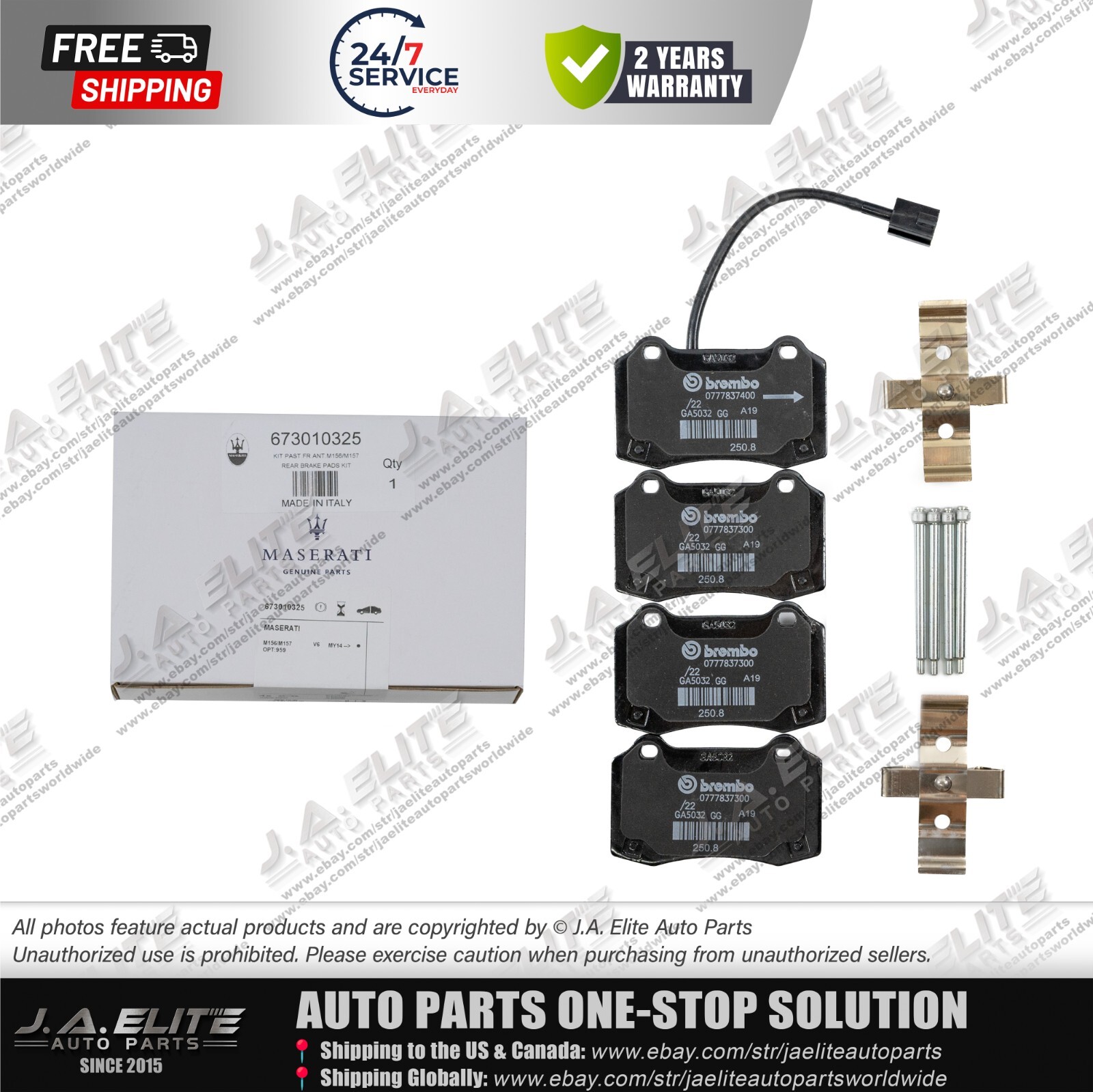 Genuine Front Rear Brake Pads for Maserati Ghibli Quattroporte, 6 & 4 Piston