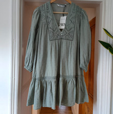 Zara Short Embroidered Dress Mini Midi 100% Cotton M L BNWT