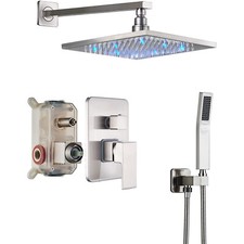 Bathroom 8"10"12"16" Rainfall Shower Faucet System W/Hand Sprayer Brushed Nickel