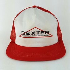 Vintage Dexter Trailers Trucker Hat Mesh Back USA Made Snapback Red Truck Cap