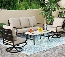 4Piece Patio Conversation Sets Sofa Chairs Metal Furniture Set 5 Seat Heavy Duty