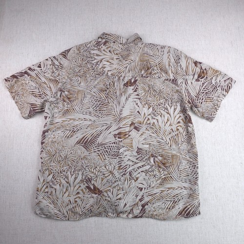 Jos A Bank Button Down Casual Shirt Size Medium Brown Hawaiian Birds Relax Coast - Picture 3 of 12