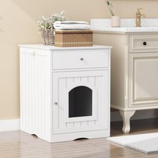 Easy Assembly Wooden Pet House Cat Litter Box Enclosure w/ Drawer Furniture