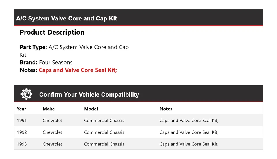 Chevrolet 1991-93 chasis comercial sistema de aire acondicionado kit de tapa de núcleo de válvula 4 temporadas Foto 2 de 4