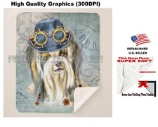 Yorkshire Terrier Dog Watercolor Steampunk Theme Sherpa Fleece Throw Blanket