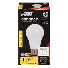Feit A19 E26 Medium LED Bulb Bright White 60 Watt Equivalence