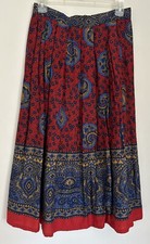 Vintage Worthington Red Blue Yellow Floral Paisley Print Midi Skirt With Pockets