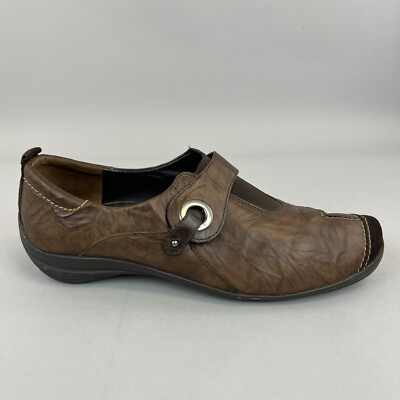 Paul Green Brown Leather Slip On Mid Wedge Flat Womens Strap