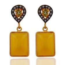 Yellow Chalcedony Peridot Birthstone Jewelry 925 Sterling Silver Dangle Earrings
